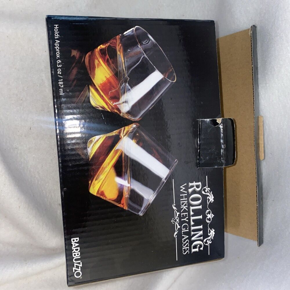 Hand Blown Rolling Whiskey Glass Set Of Two 2 Glasses Barbuzzo NEW IN BOX